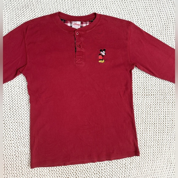 Vintage Disney Mickey Mouse Embroidered Long Sleeve Henley - Red - S - Picture 9 of 12